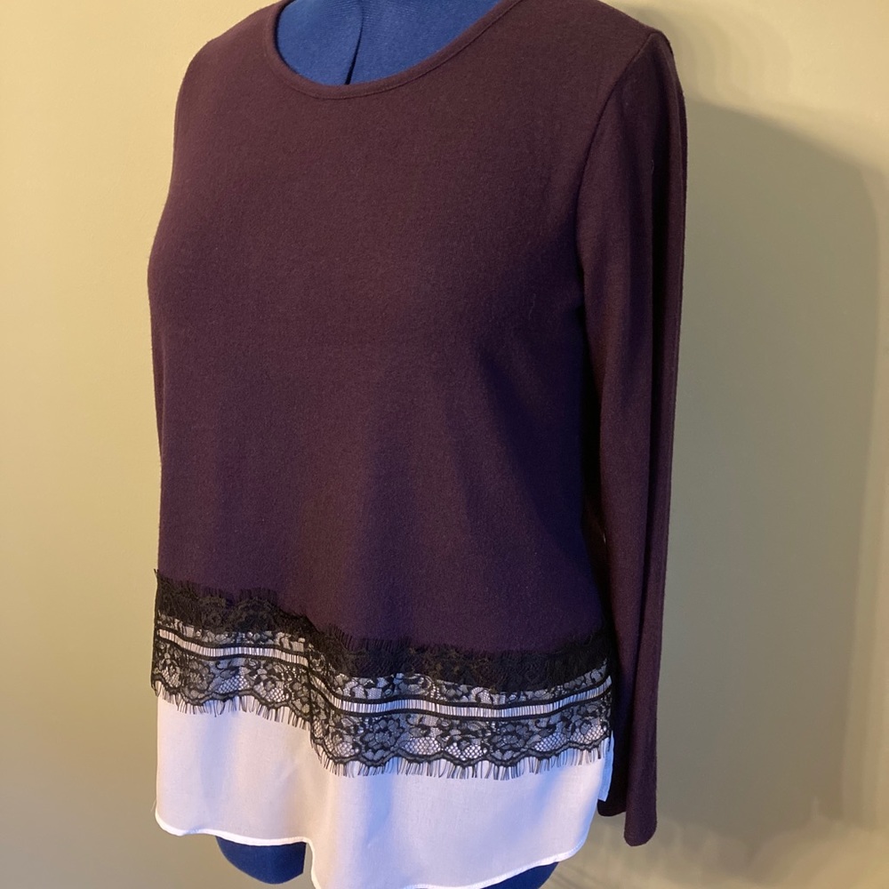 Purple sweater w/ sheer bottom layer & black lace!